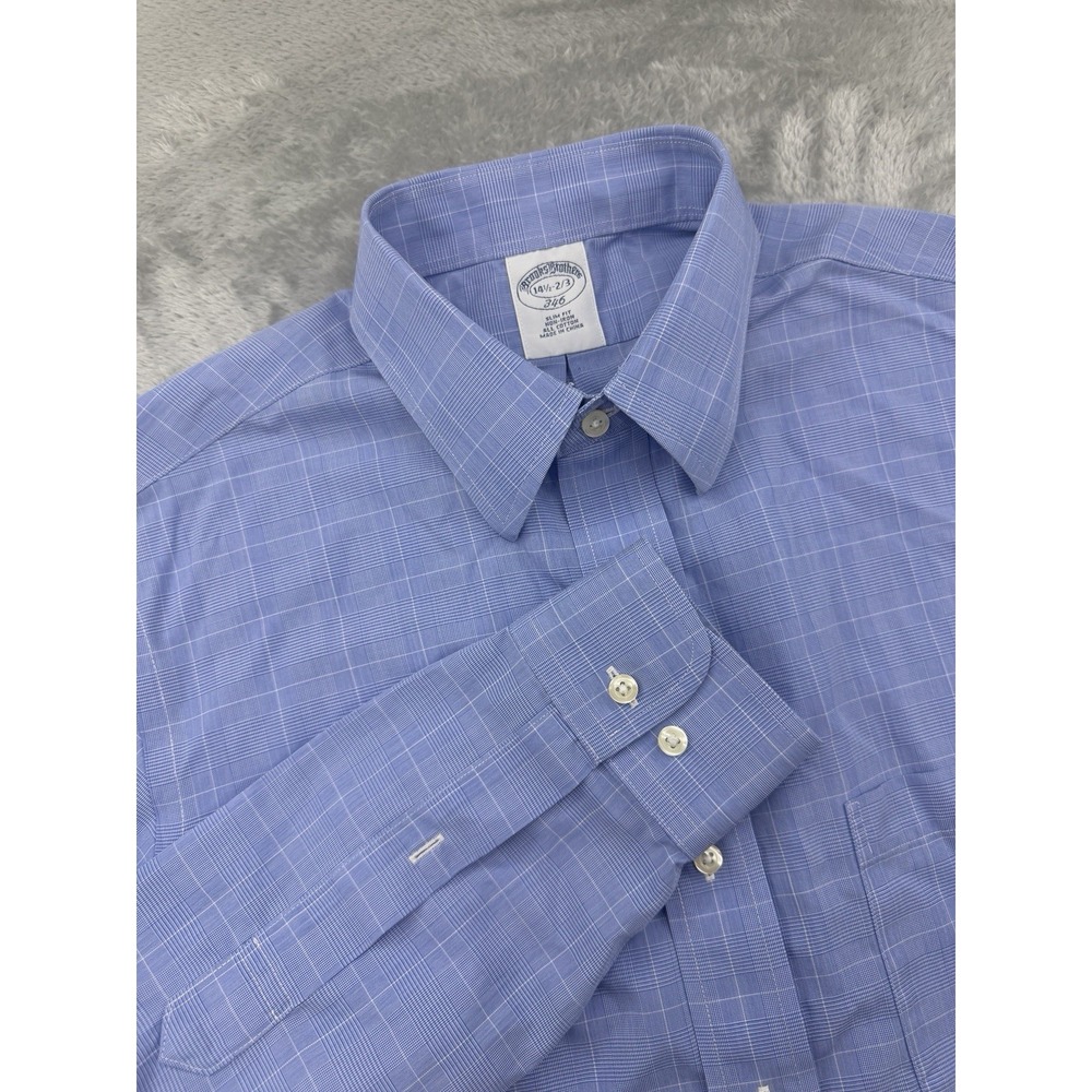 Brooks Brothers 346 Slim Fit Blue Plaid Button Down Shirt Men's 14 1/2 - 2/3